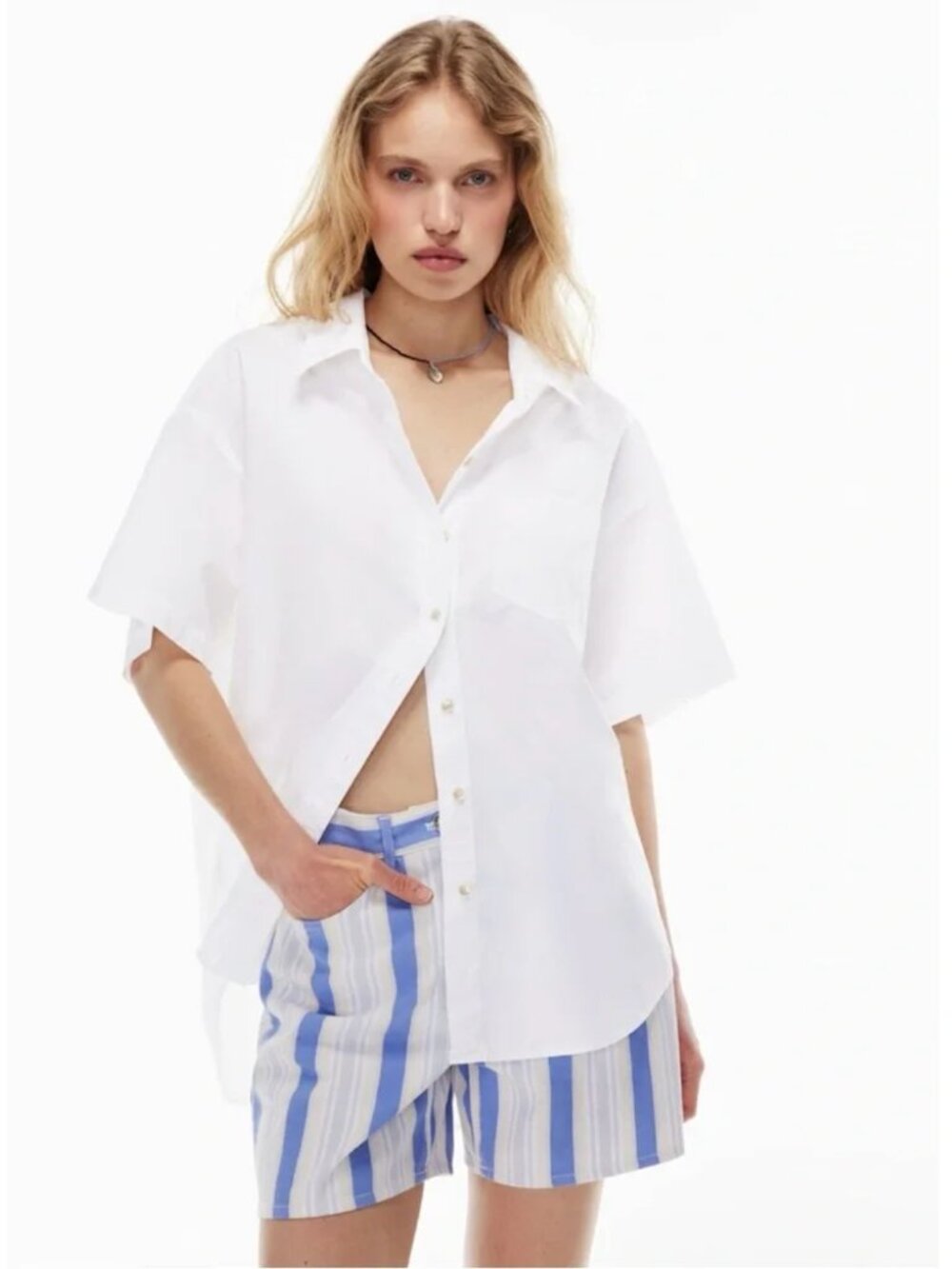 Aritzia Wilfred Short Sleeve Oversized Shirt White